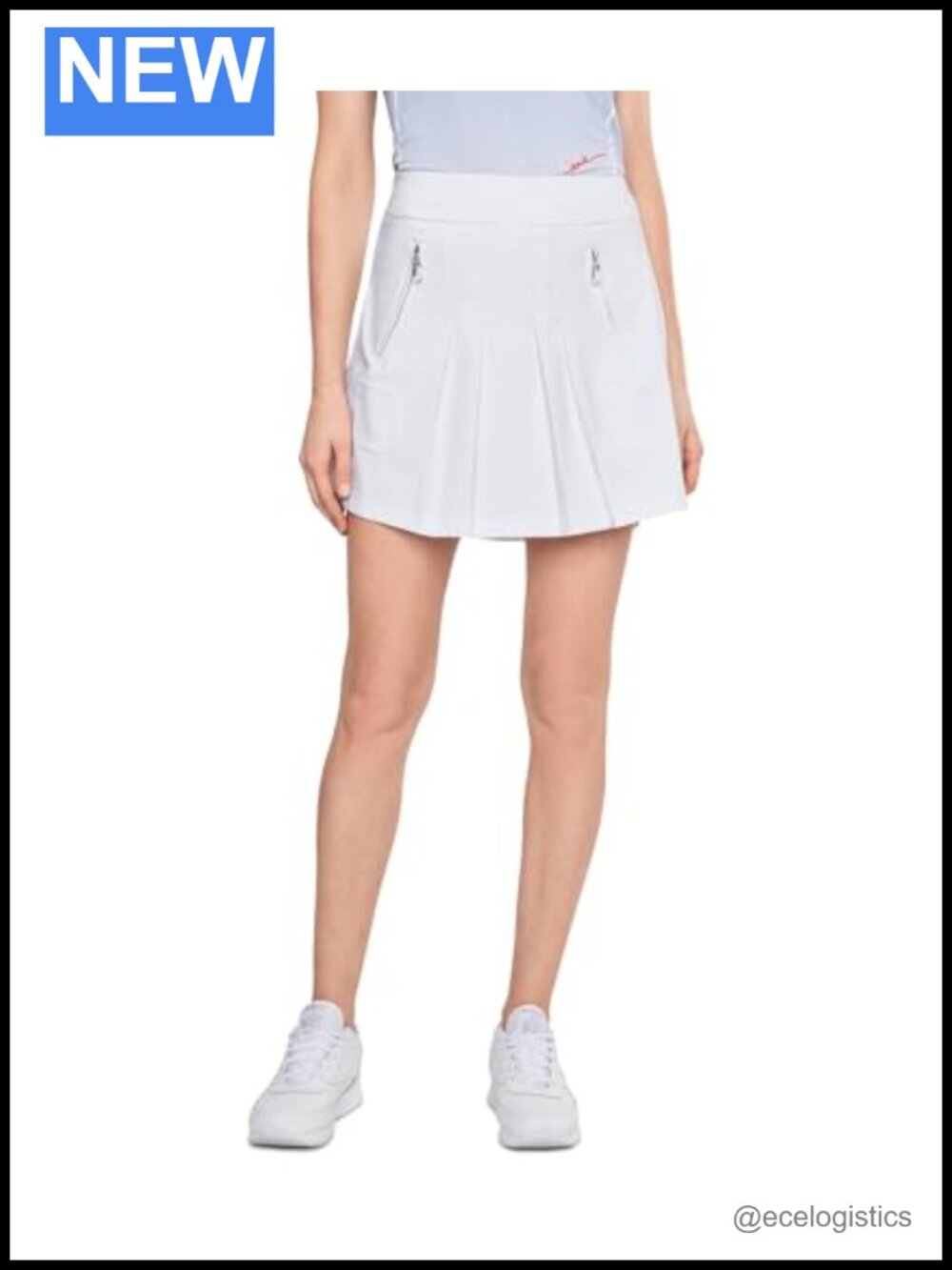 16" A-Line Skort Wide Pockets Pleated Front Mid Rise Athletic Skort High Stretch